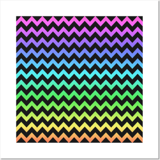 Rainbow Chevron pattern black Posters and Art